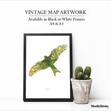 Load image into Gallery viewer, Vintage Map Artwork Framed Print - Red Kite - Available as Leeds, Yorkshire or Personalised Designs
