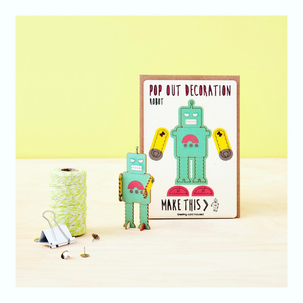 Robot - Wooden Pop Out Card and Decoration - card and gift in one - The Pop Out Card Company
