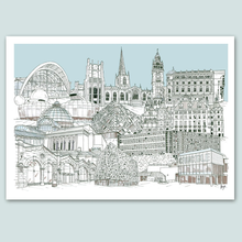 Load image into Gallery viewer, Sheffield Landmarks Collage Illustration - A4 print - Art by Arjo
