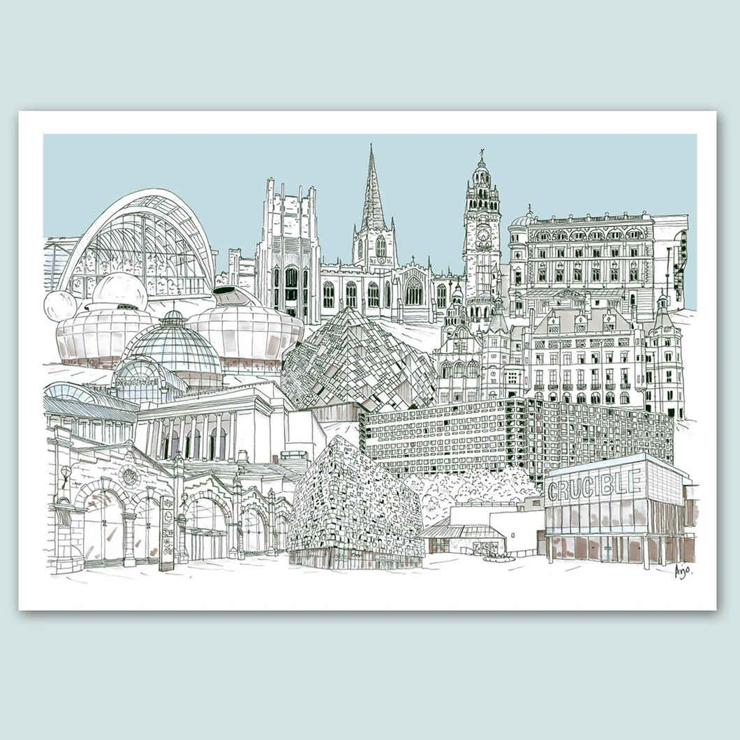Sheffield Landmarks Collage Illustration - A4 print - Art by Arjo