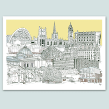Load image into Gallery viewer, Sheffield Landmarks Collage Illustration - A4 print - Art by Arjo
