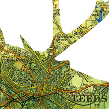 Load image into Gallery viewer, Vintage Map Style Print - A3 - Stag Silhouette - Leeds Map
