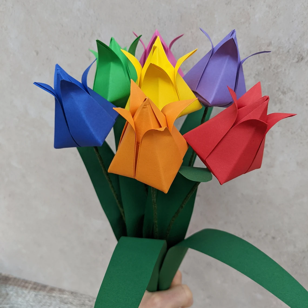Rainbow Tulip Bouquet - Paper Flowers - Origami Blooms