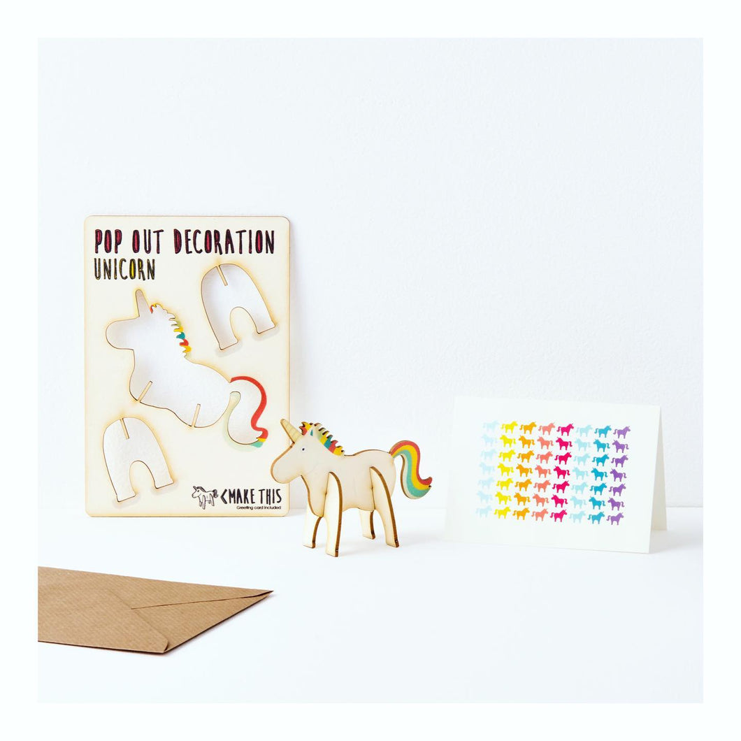 Unicorn - Wooden Pop Out Card and Decoration - card and gift in one - The Pop Out Card Company
