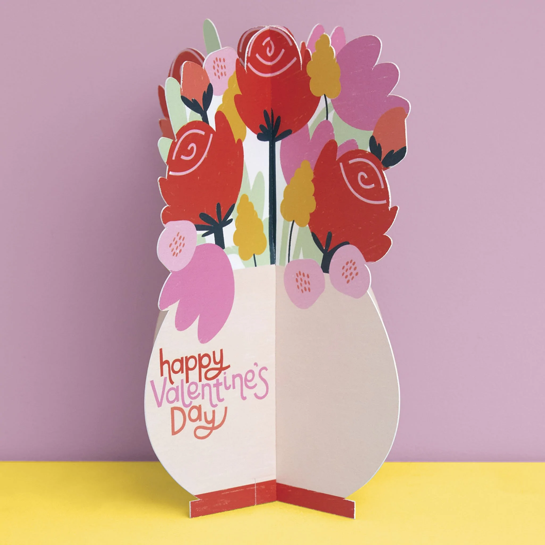 Happy Valentines Day Roses Bouquet Card - 3D pop up card - Raspberry Blossom