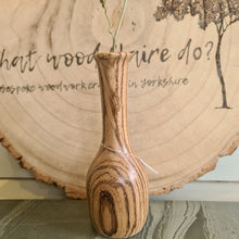 Load image into Gallery viewer, Bud Vase - Wood Turned Vase - Zebrano Wood - What Wood Claire Do?
